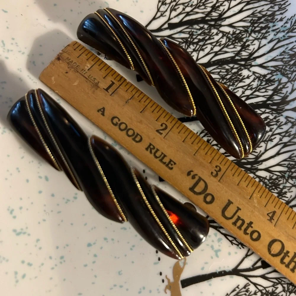 Vintage Faux Tortoise Acrylic Hair Barrettes